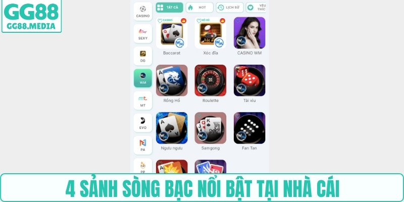 4 sảnh sòng bạc nổi bật tại nhà cái
