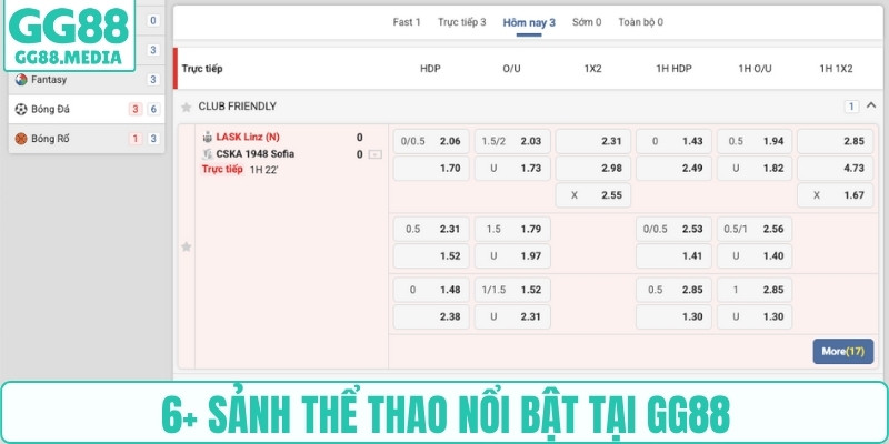 6+ sảnh thể thao nổi bật tại GG88